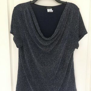 Navy sparkle glitter cowl neck shirt XL S. Levine
